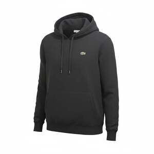Lacoste Men's Classic Solid Cotton Fleece Pullover Hoodie Black- Unisex